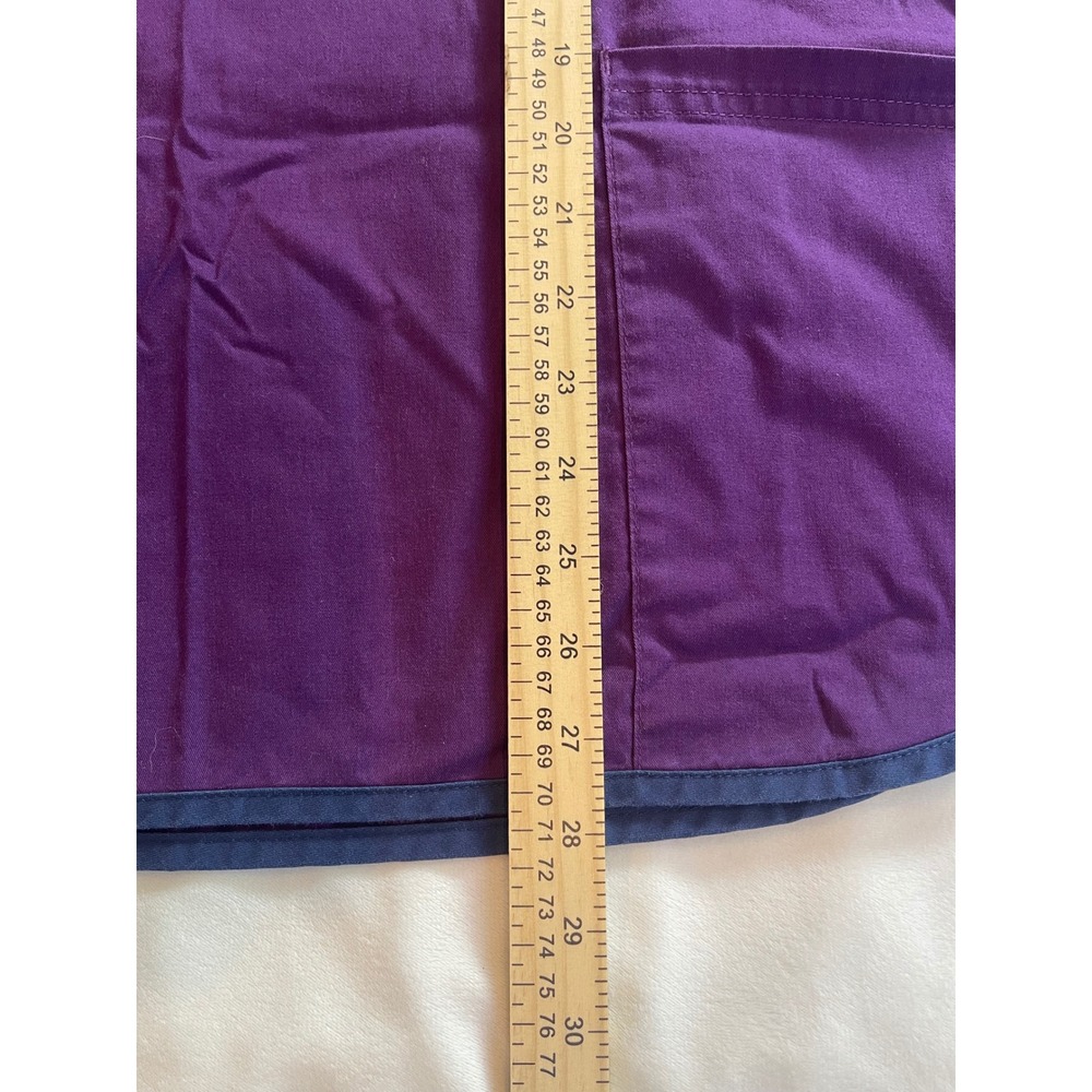 Butter-Soft Stretch Womens Scrub Top 2X Plum Purple Navy Trim V-Neck Pockets - Picture 9 of 10